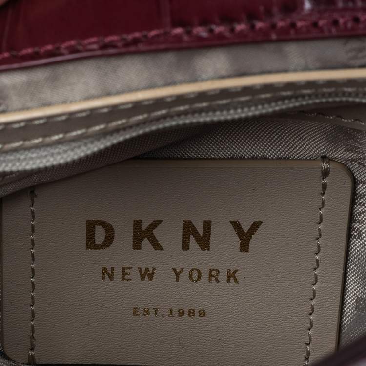 Pre Owned DKNY Burgundy Croc Embossed Leather Small Chain Shoulder Bag
