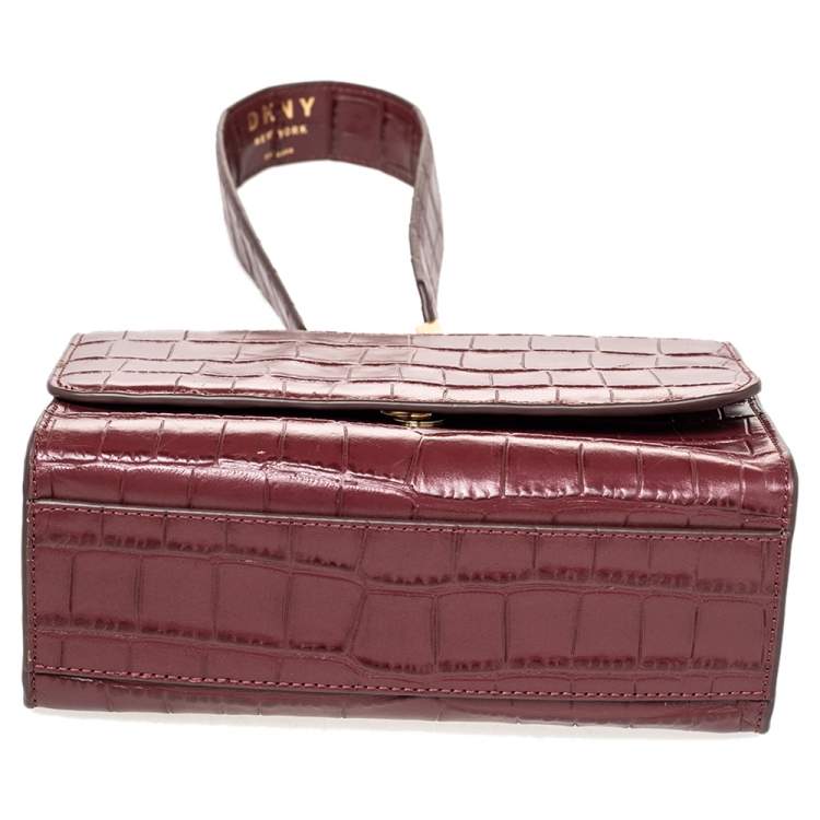 Pre Owned DKNY Burgundy Croc Embossed Leather Small Chain Shoulder Bag