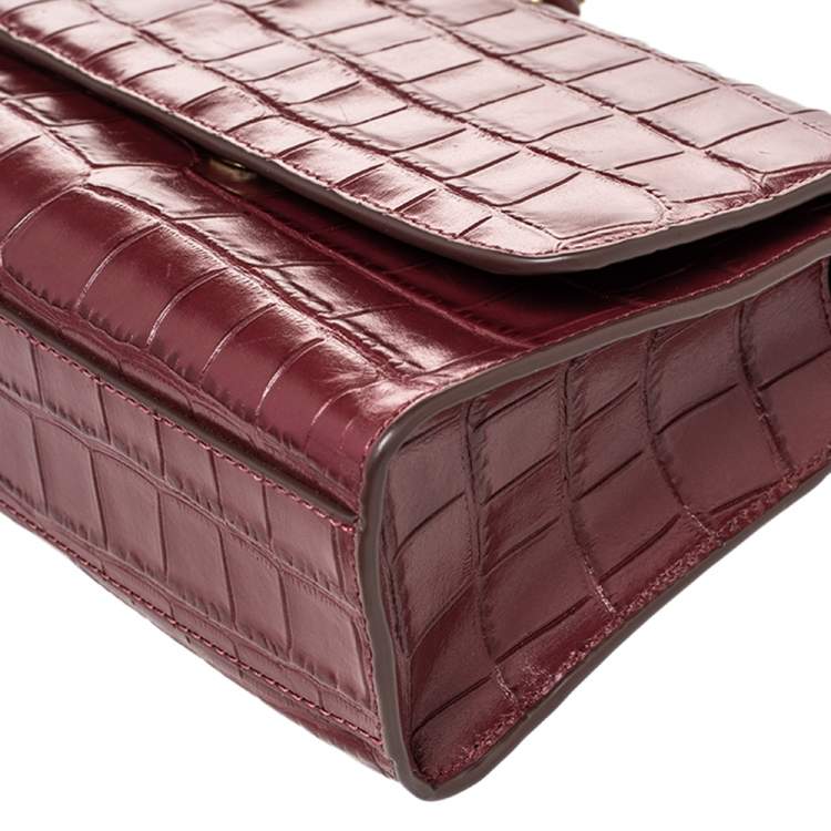 Pre Owned DKNY Burgundy Croc Embossed Leather Small Chain Shoulder Bag