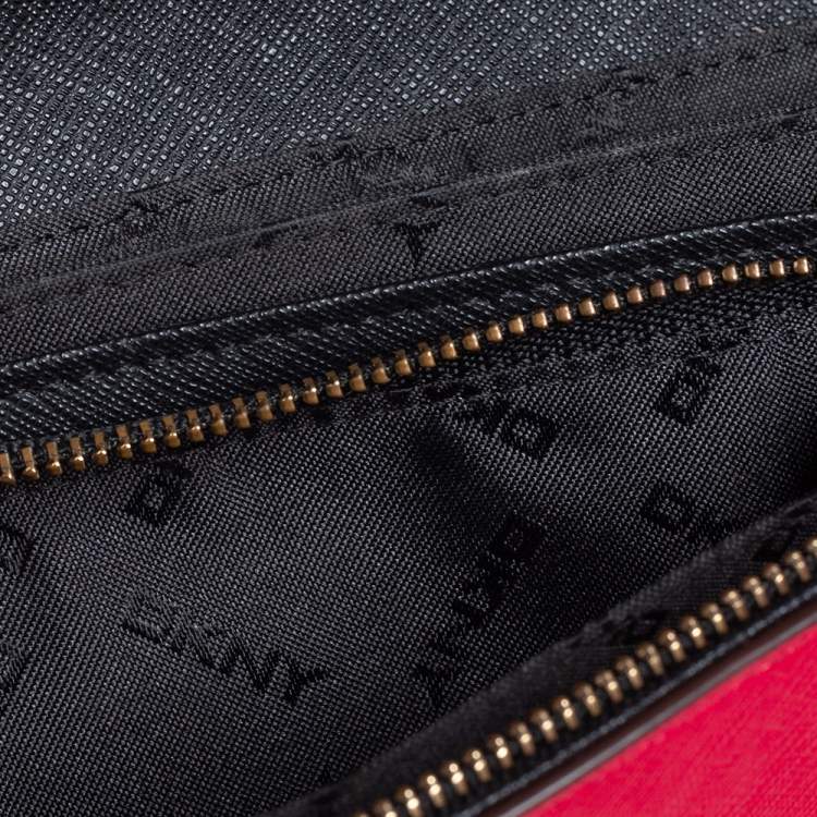 Pre Owned DKNY Red Saffiano Leather Flap Continental Wallet