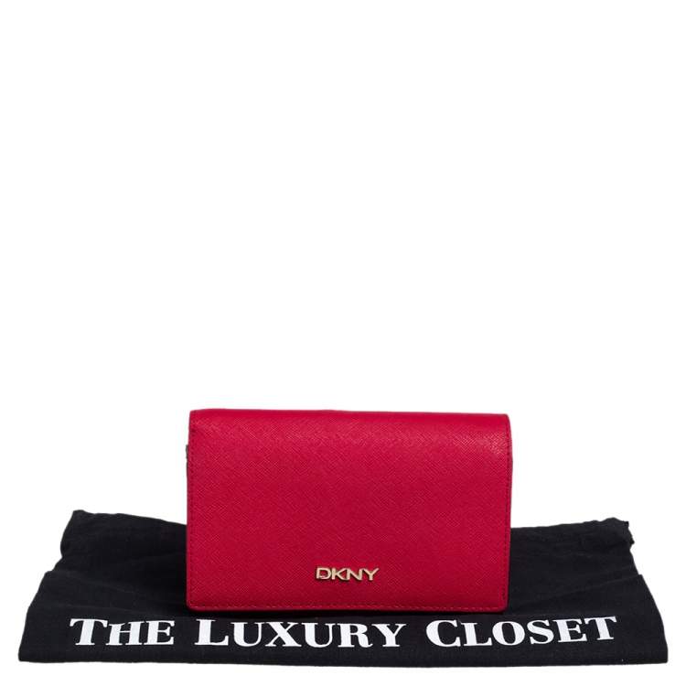 Pre Owned DKNY Red Saffiano Leather Flap Continental Wallet