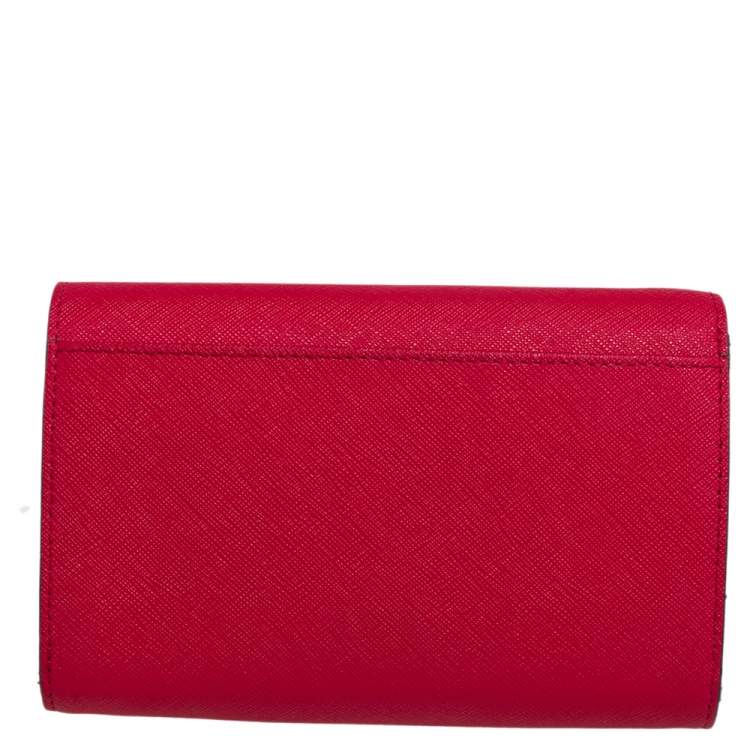 Pre Owned DKNY Red Saffiano Leather Flap Continental Wallet