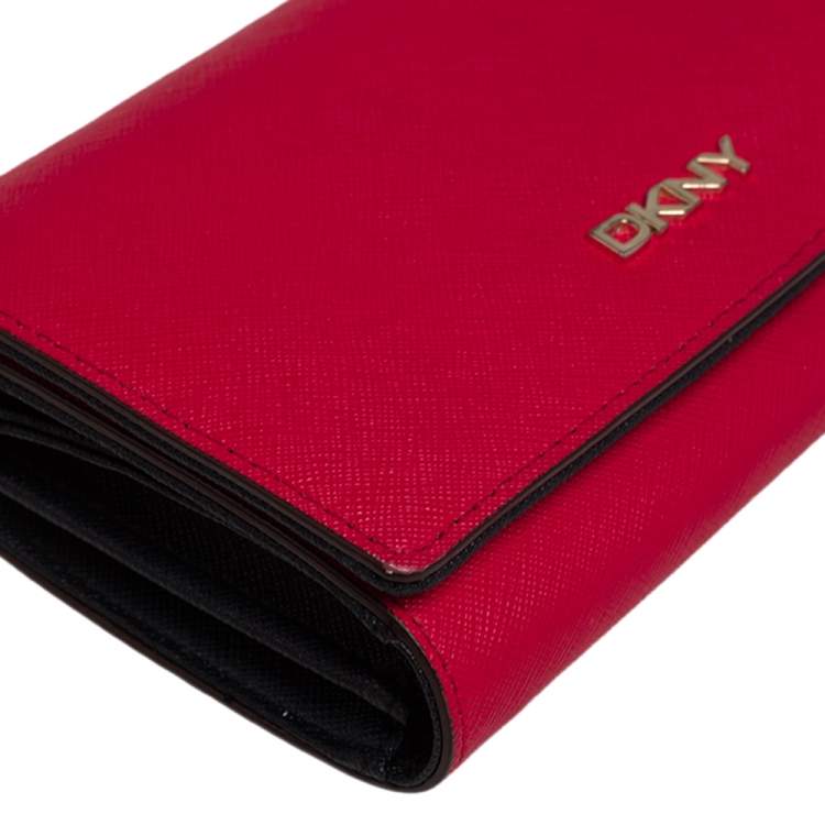 Pre Owned DKNY Red Saffiano Leather Flap Continental Wallet