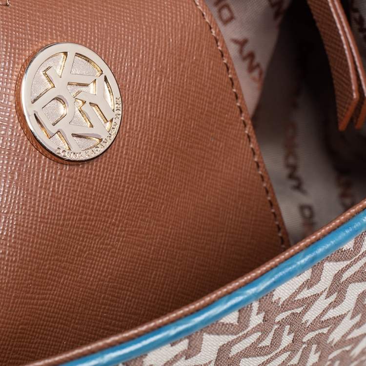 Pre Owned DKNY Signature Canvas and Croc Embossed Leather Flap Lock Top Handle Bag