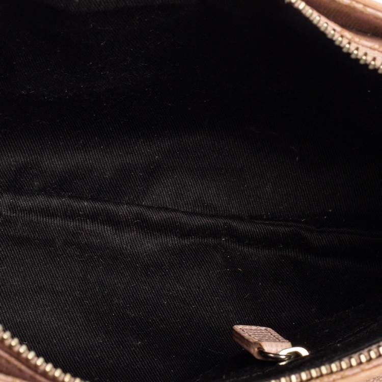Pre Owned Dkny Pink Signature Canvas and Lizard Embossed Leather Hobo