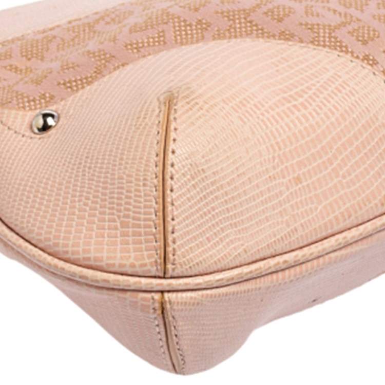 Pre Owned Dkny Pink Signature Canvas and Lizard Embossed Leather Hobo