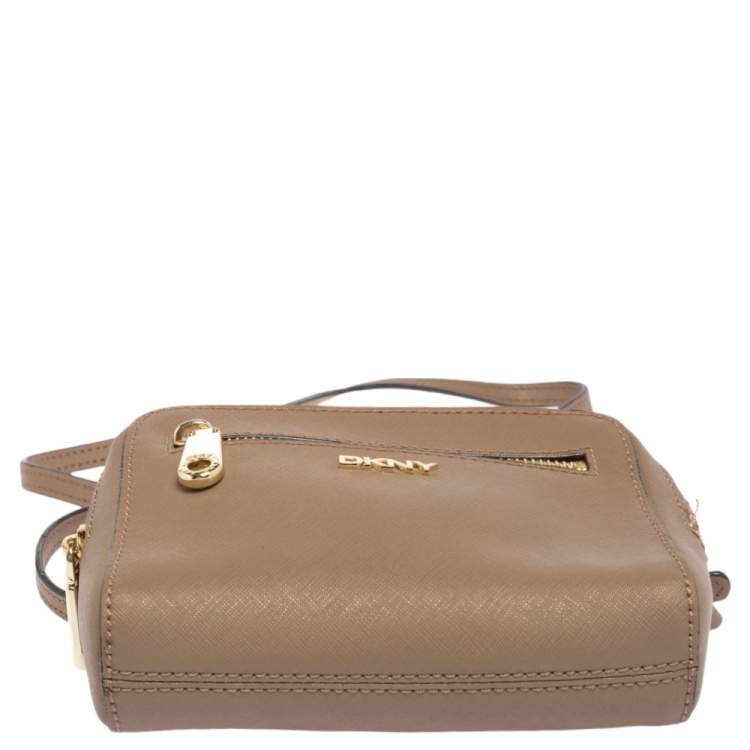 Pre Owned DKNY Dark Beige Leather Crossbody Bag