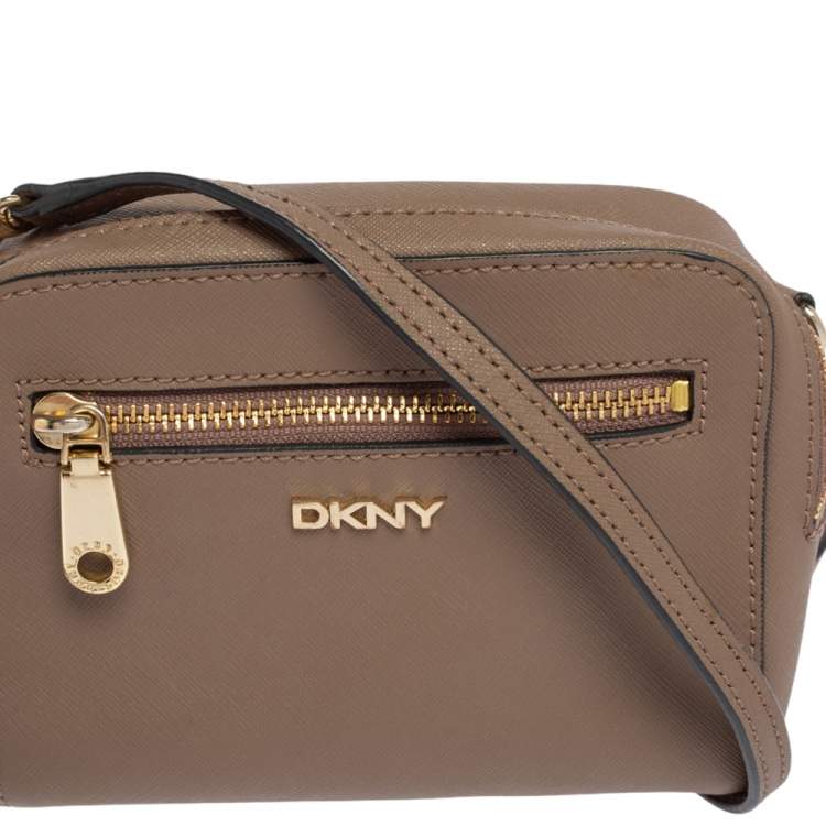Pre Owned DKNY Dark Beige Leather Crossbody Bag