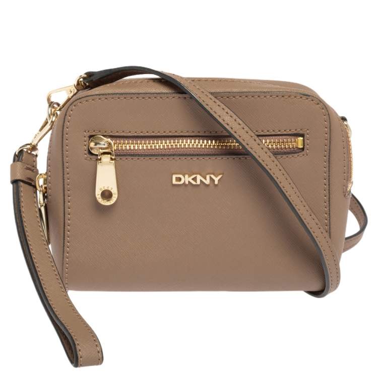 Pre Owned DKNY Dark Beige Leather Crossbody Bag