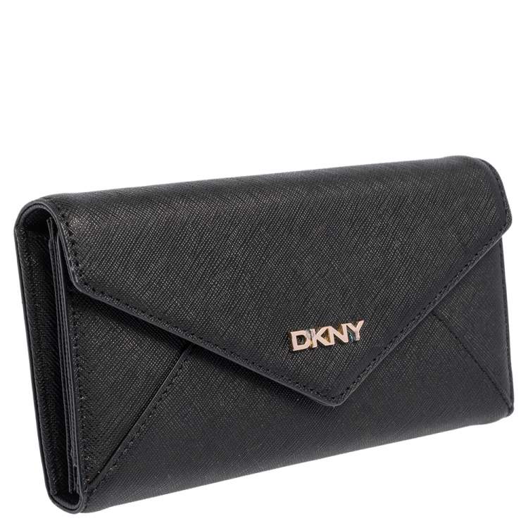 Pre Owned DKNY Black Saffiano Leather Envelope Flap Continental Wallet