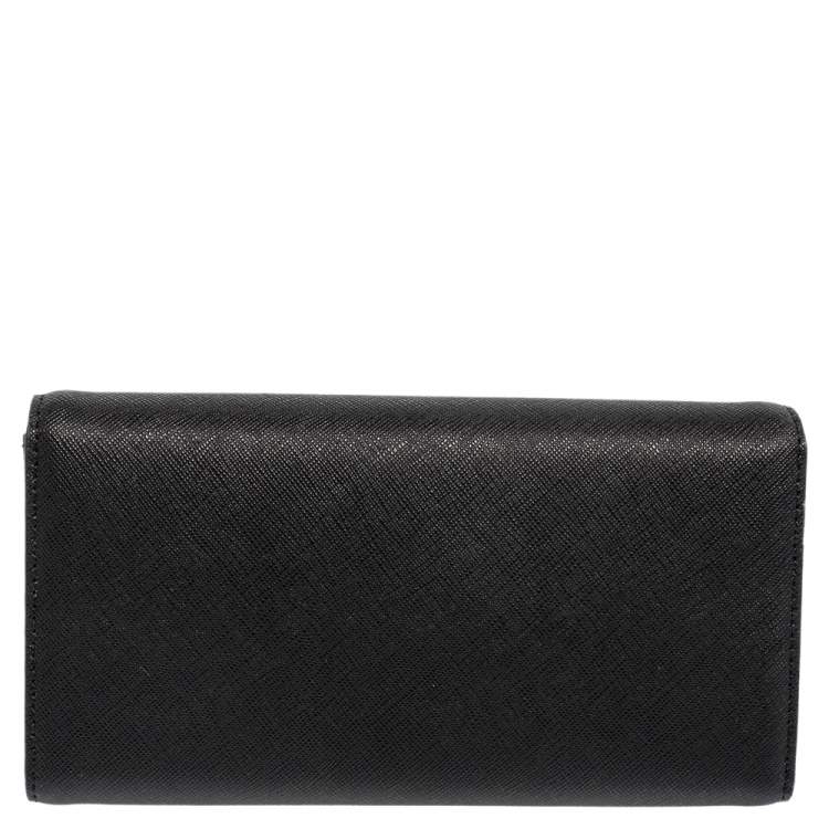 Pre Owned DKNY Black Saffiano Leather Envelope Flap Continental Wallet