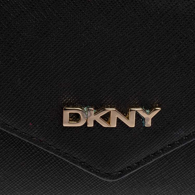 Pre Owned DKNY Black Saffiano Leather Envelope Flap Continental Wallet