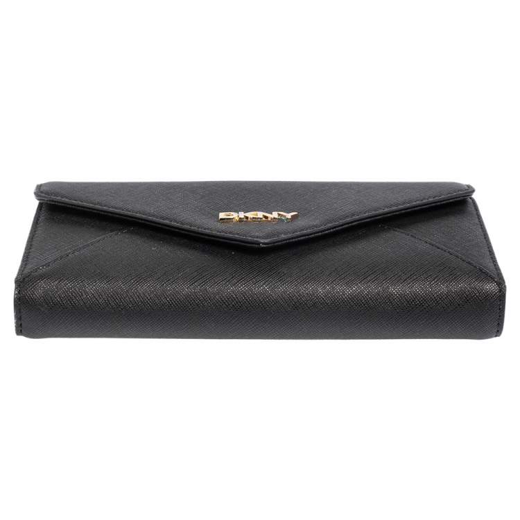 Pre Owned DKNY Black Saffiano Leather Envelope Flap Continental Wallet
