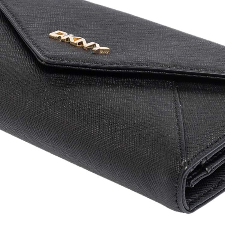 Pre Owned DKNY Black Saffiano Leather Envelope Flap Continental Wallet
