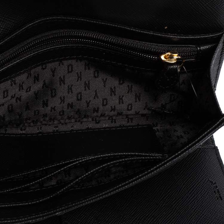 Pre Owned DKNY Black Saffiano Leather Envelope Flap Continental Wallet