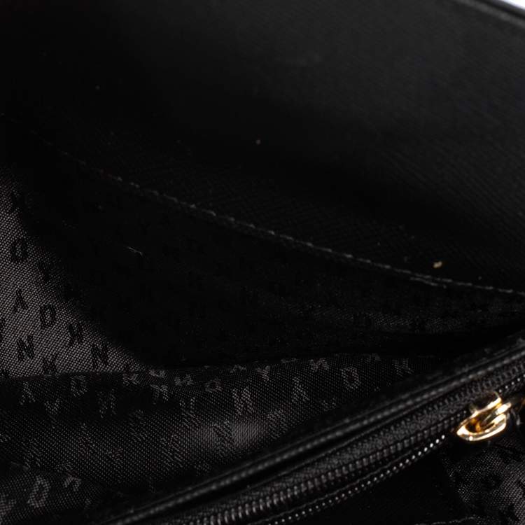 Pre Owned DKNY Black Saffiano Leather Envelope Flap Continental Wallet