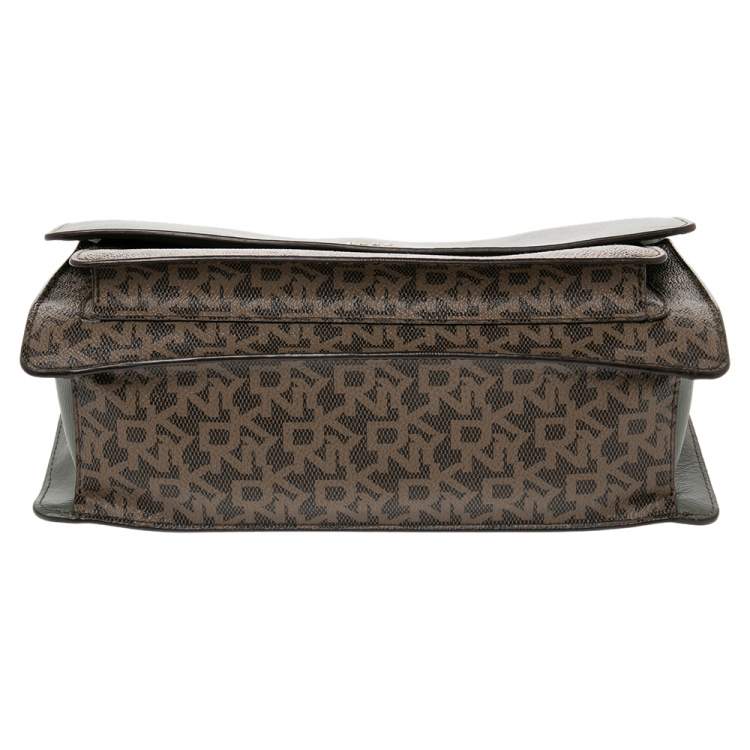Pre Owned Dkny Green/Brown Signature Coated Canvas and Leather Flap Chain Bag