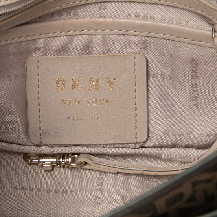 Pre Owned Dkny Green/Brown Signature Coated Canvas and Leather Flap Chain Bag