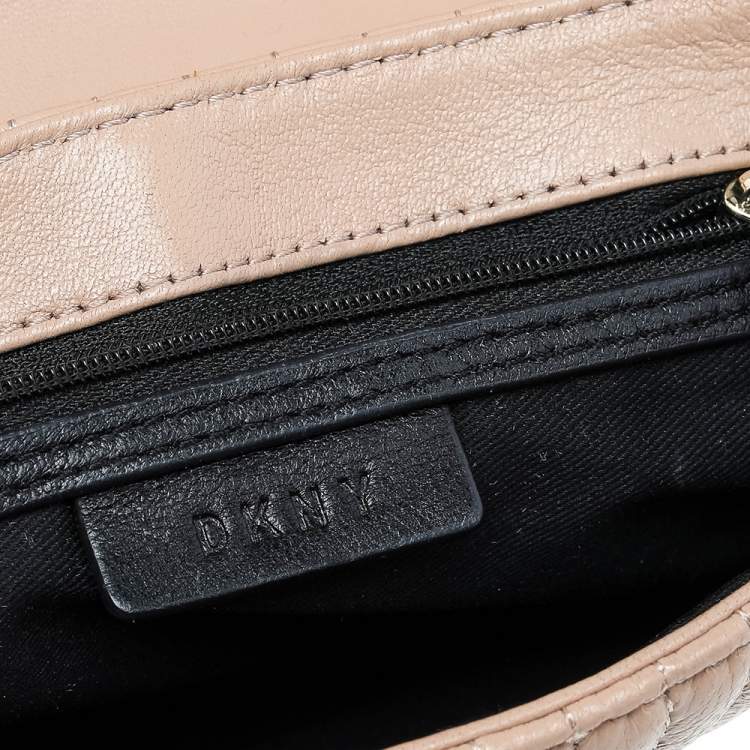 Pre Owned DKNY Beige Pinstripe Quilted Leather Gansevoort Flap Shoulder Bag