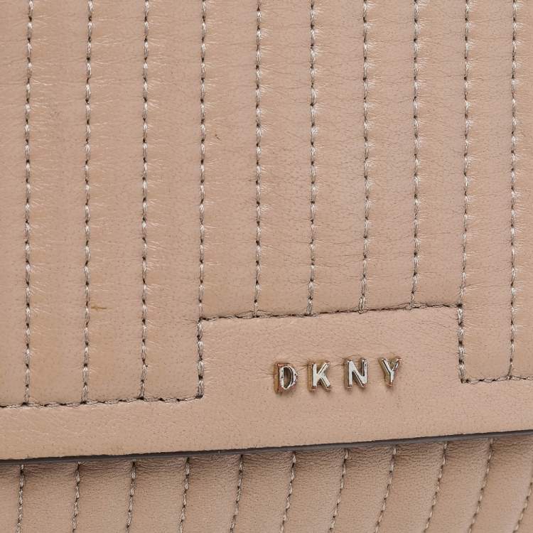 Pre Owned DKNY Beige Pinstripe Quilted Leather Gansevoort Flap Shoulder Bag