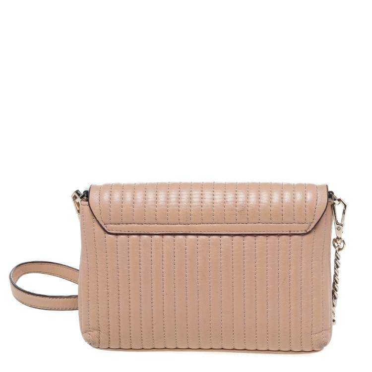 Pre Owned DKNY Beige Pinstripe Quilted Leather Gansevoort Flap Shoulder Bag
