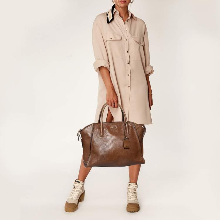 مملوكة مسبقًا DKNY Brown Croc Embossed Leather Chelsea Satchel