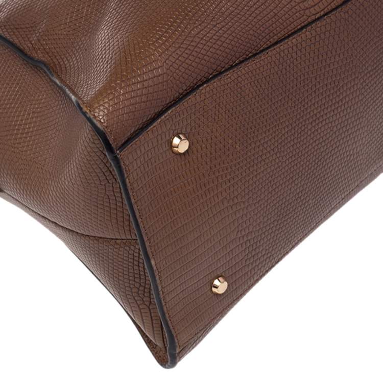 مملوكة مسبقًا DKNY Brown Croc Embossed Leather Chelsea Satchel