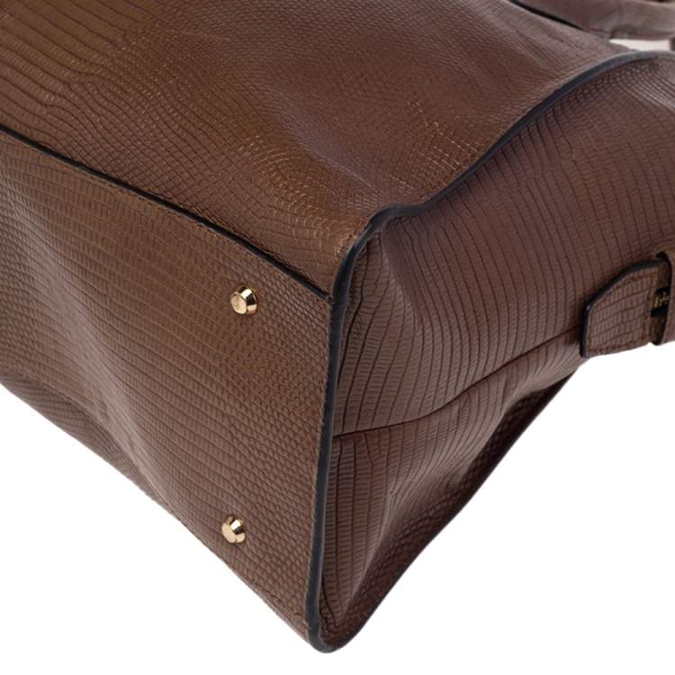 مملوكة مسبقًا DKNY Brown Croc Embossed Leather Chelsea Satchel