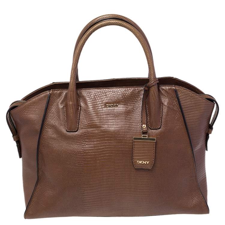 مملوكة مسبقًا DKNY Brown Croc Embossed Leather Chelsea Satchel
