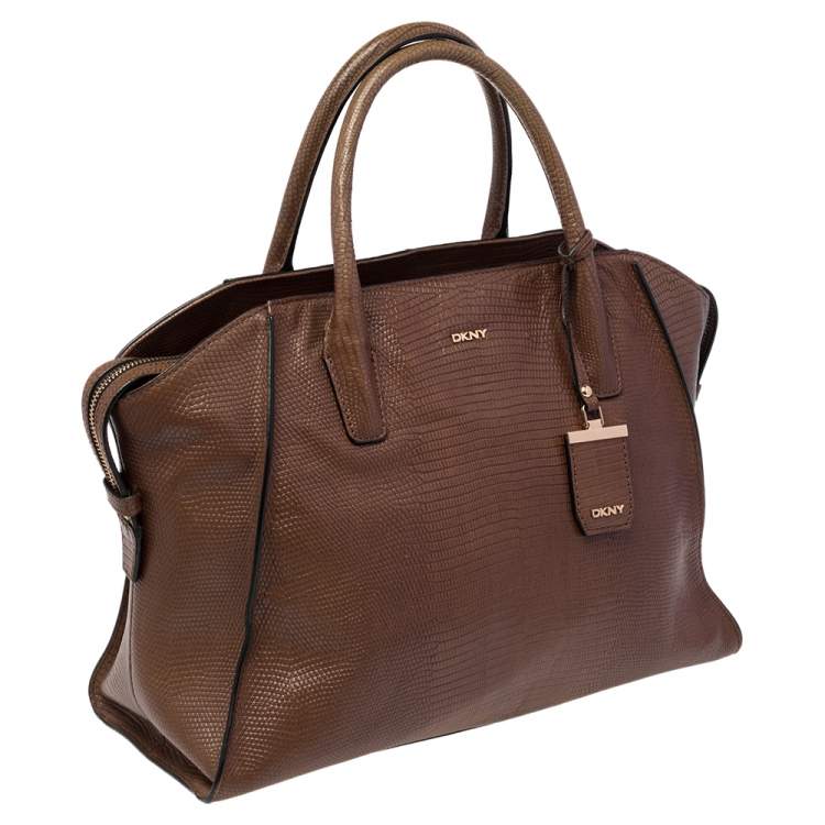 مملوكة مسبقًا DKNY Brown Croc Embossed Leather Chelsea Satchel