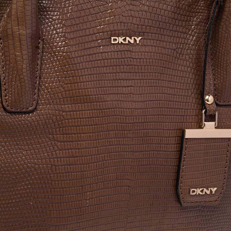 مملوكة مسبقًا DKNY Brown Croc Embossed Leather Chelsea Satchel