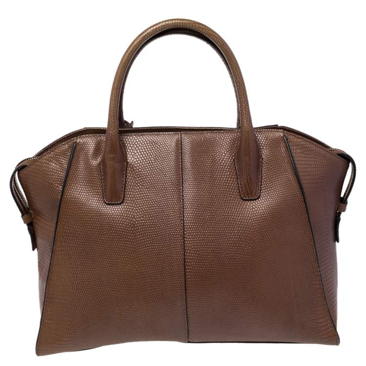 مملوكة مسبقًا DKNY Brown Croc Embossed Leather Chelsea Satchel