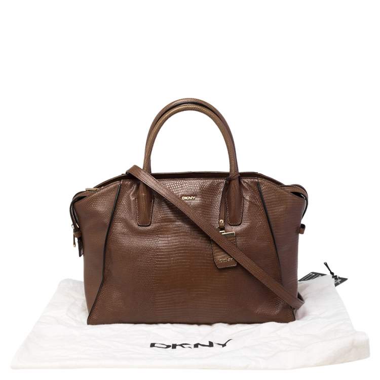 مملوكة مسبقًا DKNY Brown Croc Embossed Leather Chelsea Satchel