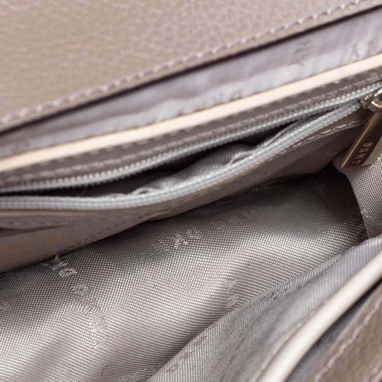 مملوكة مسبقًا DKNY Dark Beige Leather Padlock Flap Shoulder Bag