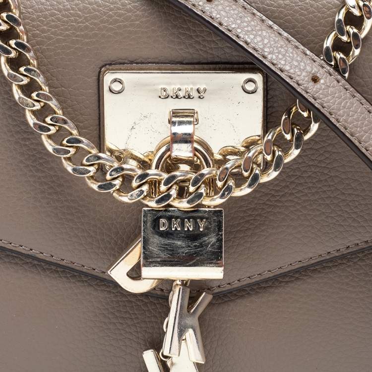 مملوكة مسبقًا DKNY Dark Beige Leather Padlock Flap Shoulder Bag