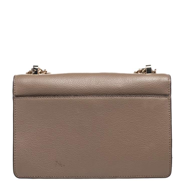 مملوكة مسبقًا DKNY Dark Beige Leather Padlock Flap Shoulder Bag