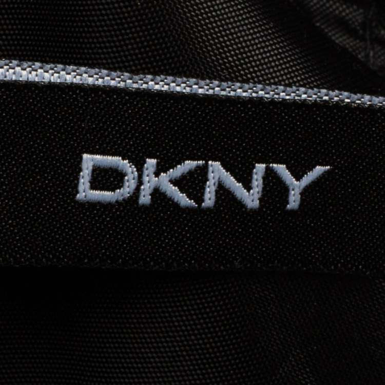 Pre Owned DKNY Silver/Black Faux Leather Shopper Tote