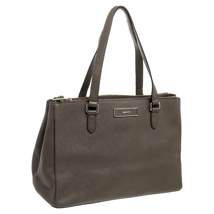Pre Owned Dkny Brown Leather Double Zip Satchel