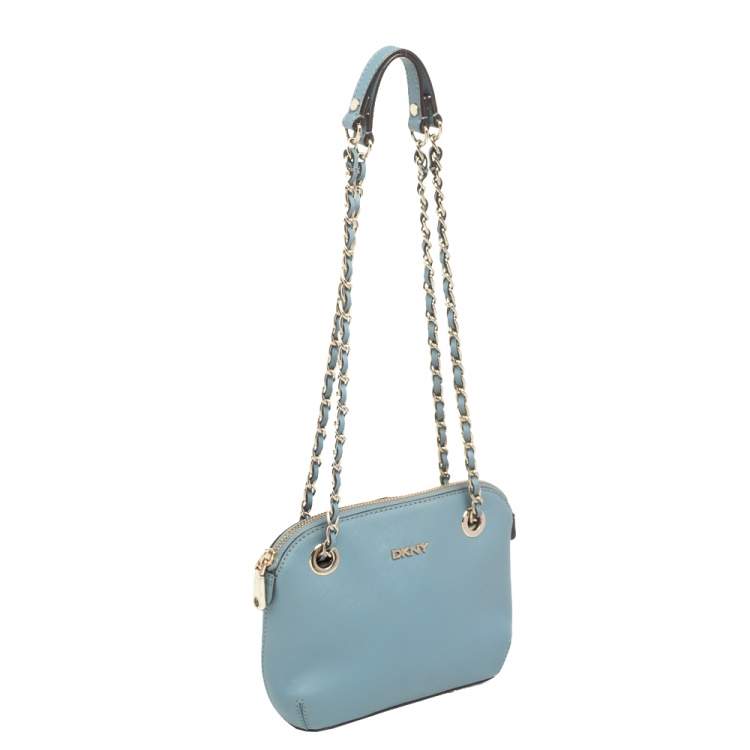 Pre Owned DKNY Light Blue Leather Chain Shoulder Bag