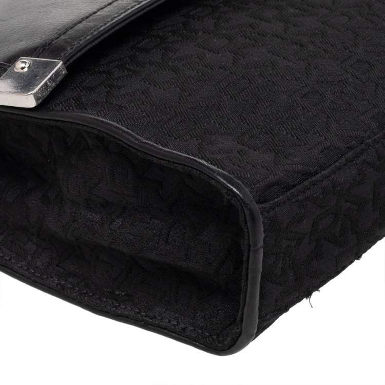 Pre Owned Dkny Black Signature Canvas And Leather Flap Shoulder Bag