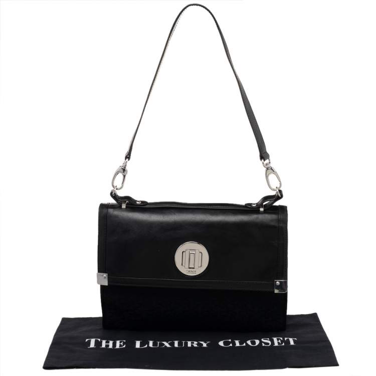 Pre Owned Dkny Black Signature Canvas And Leather Flap Shoulder Bag