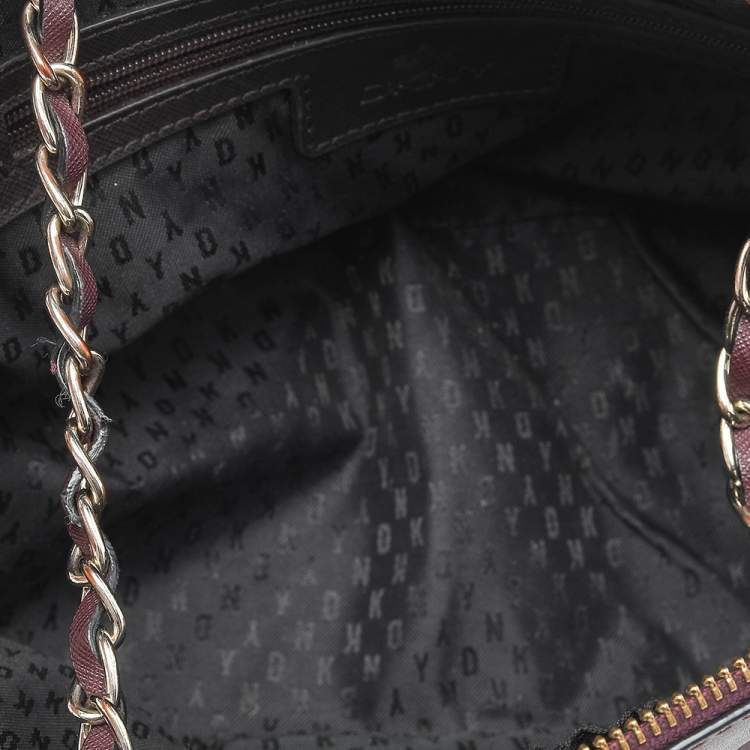 Pre Owned Dkny Brown Leather Dome Chain Satchel 