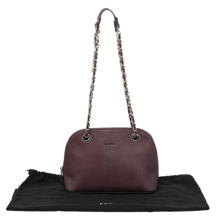 Pre Owned Dkny Brown Leather Dome Chain Satchel 