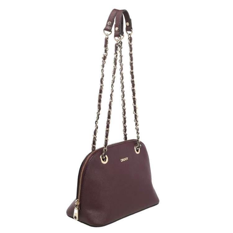 Pre Owned Dkny Brown Leather Dome Chain Satchel 