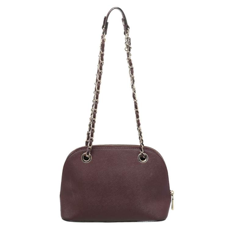 Pre Owned Dkny Brown Leather Dome Chain Satchel 