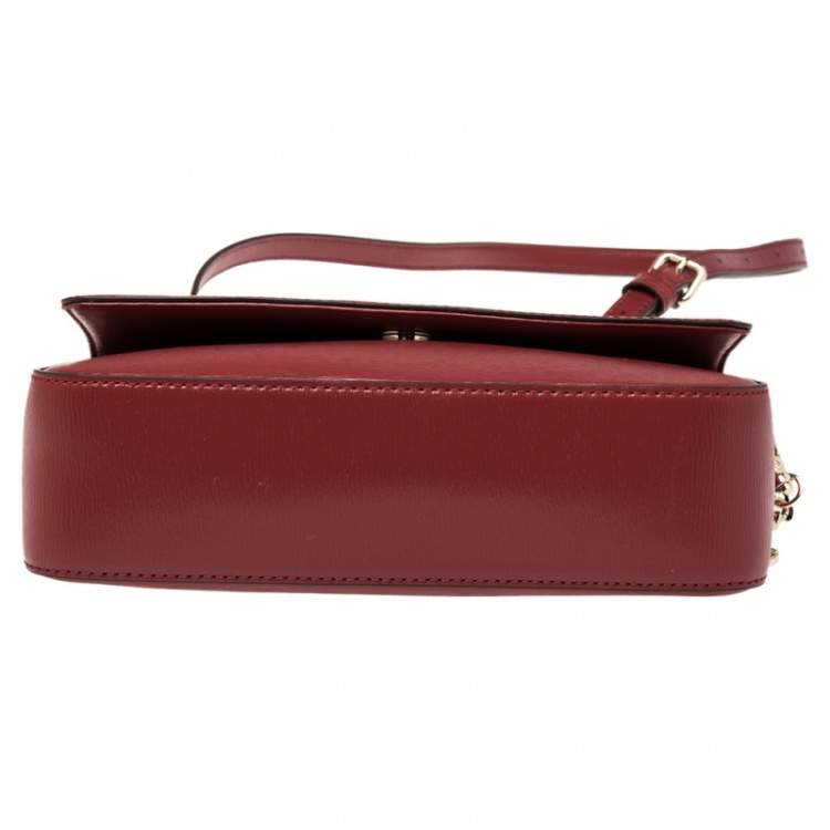 Pre Owned DKNY Red Leather Bryant Flap Crossbody Bag