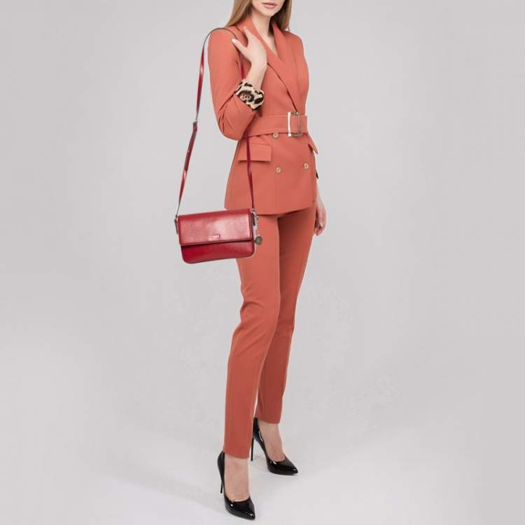Pre Owned DKNY Red Leather Bryant Flap Crossbody Bag