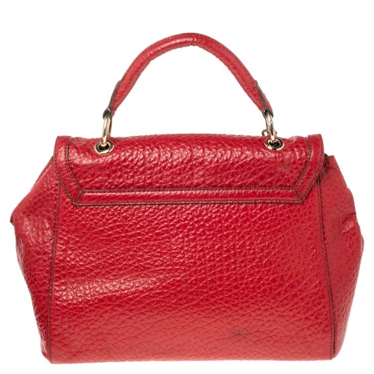 Pre Owned DKNY Red Textured Leather Flap Top Handle Bag