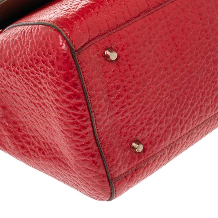 Pre Owned DKNY Red Textured Leather Flap Top Handle Bag