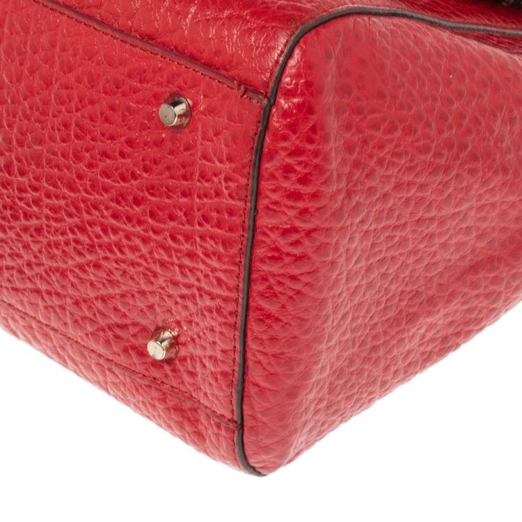 Pre Owned DKNY Red Textured Leather Flap Top Handle Bag